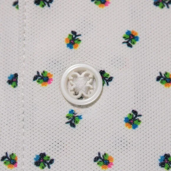 G/Fore NWT Short Sleeve Golf Polo Shirt Size L in White / Multi Floral Print